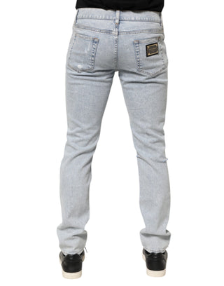 Dolce & Gabbana Light Blue Distressed Slim Fit Ripped Denim Jeans