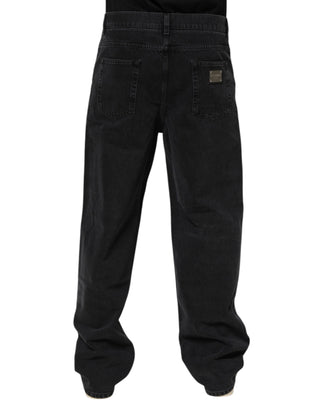 Dolce & Gabbana Black Denim Wide Leg Relaxed Fit Pants Jeans