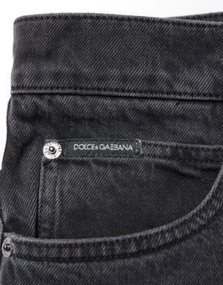 Dolce & Gabbana Black Denim Wide Leg Relaxed Fit Pants Jeans