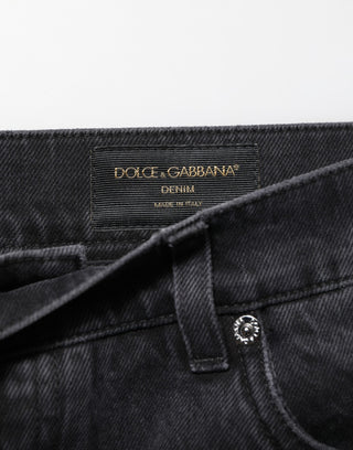 Dolce & Gabbana Black Denim Wide Leg Relaxed Fit Pants Jeans
