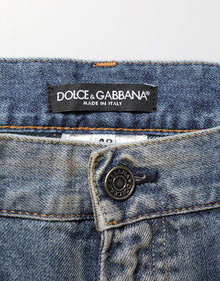 Dolce & Gabbana Blue Distressed Denim Slim Fit Pants Jeans