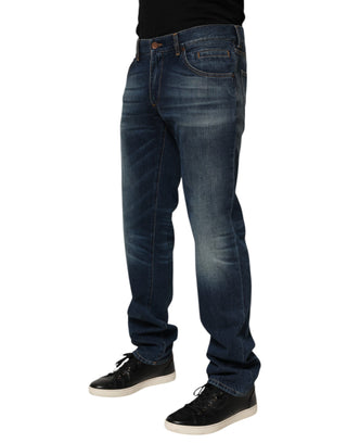 Dolce & Gabbana Dark Blue Washed Cotton Skinny Men Denim Jeans