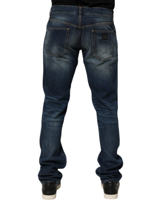 Dolce & Gabbana Dark Blue Washed Cotton Skinny Men Denim Jeans
