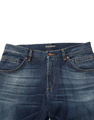 Dolce & Gabbana Dark Blue Washed Cotton Skinny Men Denim Jeans