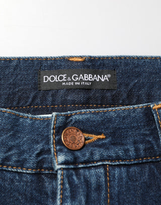 Dolce & Gabbana Dark Blue Washed Cotton Skinny Men Denim Jeans