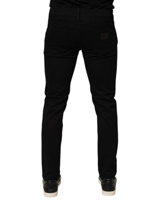 Dolce & Gabbana Black Cotton Blend Skinny Men Trouser Pants