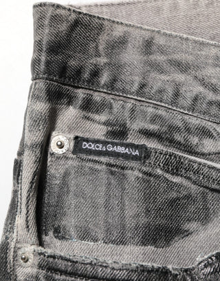 Dolce & Gabbana Black Grey Graphic Print Denim Pants Jeans
