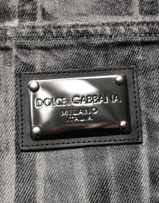 Dolce & Gabbana Black Grey Graphic Print Denim Pants Jeans