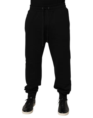 Dolce & Gabbana Black Cotton Drawstring Logo Sweatpants Pants