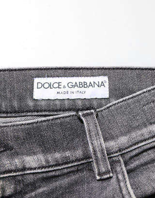 Dolce & Gabbana Grey Cotton Denim Slim Fit Distressed Pants Jeans