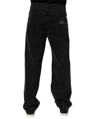 Dolce & Gabbana Black Cotton Logo Men Mid Waist Denim Jeans
