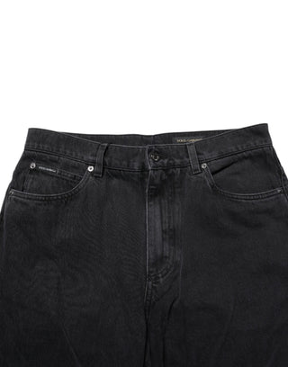 Dolce & Gabbana Black Cotton Logo Men Mid Waist Denim Jeans