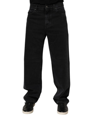 Dolce & Gabbana Black Cotton Logo Men Mid Waist Denim Jeans