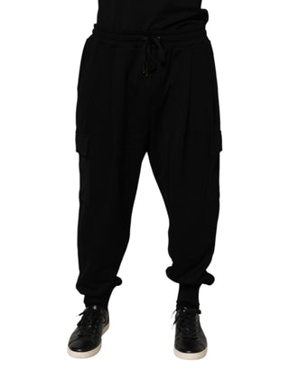Dolce & Gabbana Black Cotton Blend Cargo Joggers Drawstring Pants