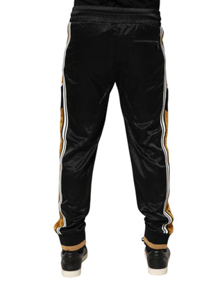 Dolce & Gabbana Black Gold Satin Crown Side Stripe Jogger Pants