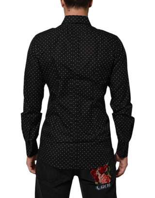 Dolce & Gabbana Black Polka Dot Cotton GOLD Men Formal Dress Shirt