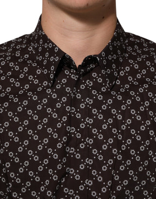 Dolce & Gabbana BrownFloral Collared GOLD Formal Dress Shirt