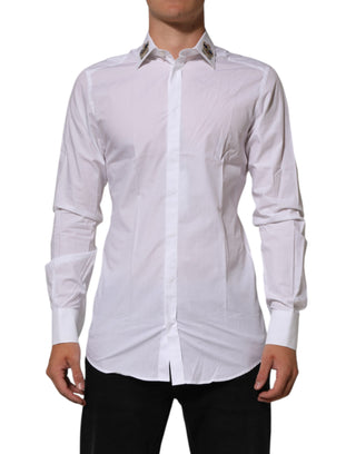 Dolce & Gabbana White Crown Collared GOLD Formal Dress  Shirt