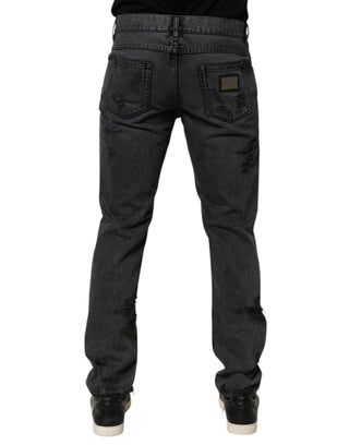 Dolce & Gabbana Black Tattered Skinny Cotton Men Denim Jeans
