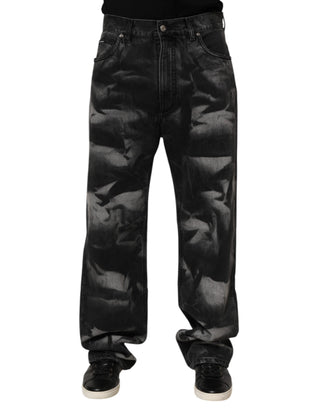 Dolce & Gabbana Black Marbled Effect Straight Men Denim Jeans