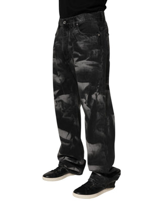 Dolce & Gabbana Black Marbled Effect Straight Men Denim Jeans