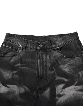 Dolce & Gabbana Black Marbled Effect Straight Men Denim Jeans