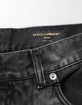 Dolce & Gabbana Black Marbled Effect Straight Men Denim Jeans