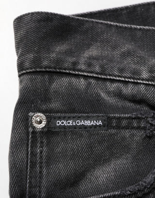 Dolce & Gabbana Black Marbled Effect Straight Men Denim Jeans