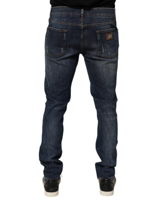 Dolce & Gabbana Dark Blue Washed Running Ripped Denim Jeans