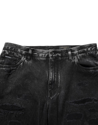 Dolce & Gabbana Black Washed Ripped Loose Cotton Denim Jeans
