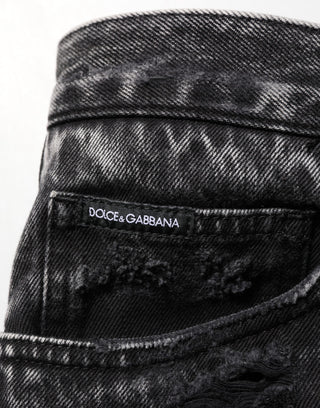 Dolce & Gabbana Black Washed Ripped Loose Cotton Denim Jeans