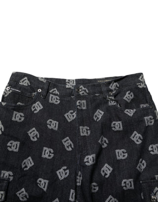 Dolce & Gabbana Black Monogram Denim Cargo Men Bermuda Short