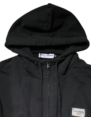 Dolce & Gabbana Black Logo FullZip Hooded Sweatshirt Sweater