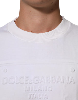 Dolce & Gabbana White Embossed Logo Men Sweatshirt Sweater
