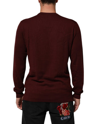 Dolce & Gabbana Maroon Cashmere Crew Neck Pullover Sweater