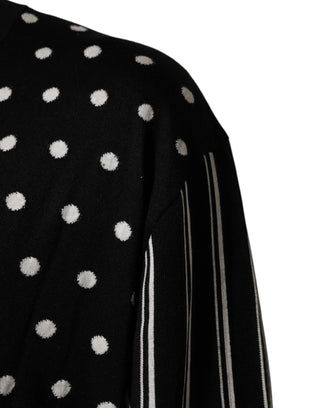 Dolce & Gabbana Black White Stripe Polka V-Neck Pullover Sweater