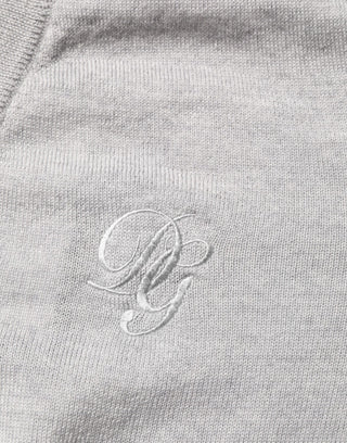Dolce & Gabbana Gray Wool Knit Logo V-Neck Pullover Sweater