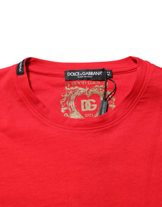 Dolce & Gabbana Red Goodluck 2023 Cotton Crew Neck T-shirt