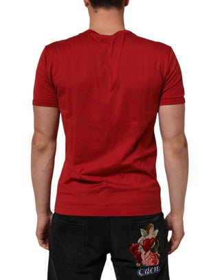 Dolce & Gabbana Red Crown Bee Cotton Short Sleeve T-shirt