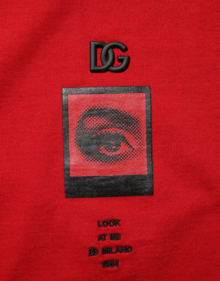 Dolce & Gabbana Red Logo Eye Print Cotton Short Sleeve T-shirt