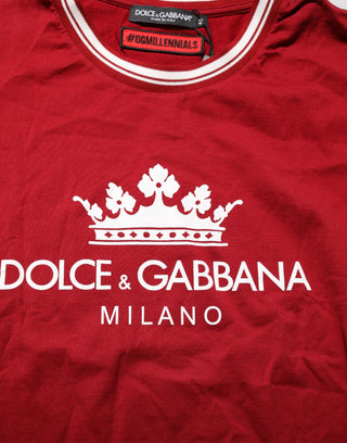 Dolce & Gabbana Maroon LogoCrown Cotton Half Sleeve T-shirt