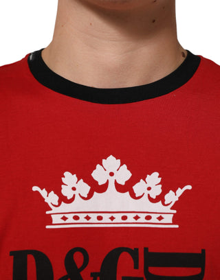 Dolce & Gabbana Red Logo Crown Cotton Short Sleeves T-shirt