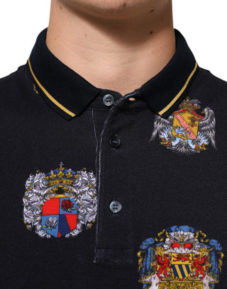 Dolce & Gabbana Blue Heraldic Crest Print Polo Shirt T-shirt