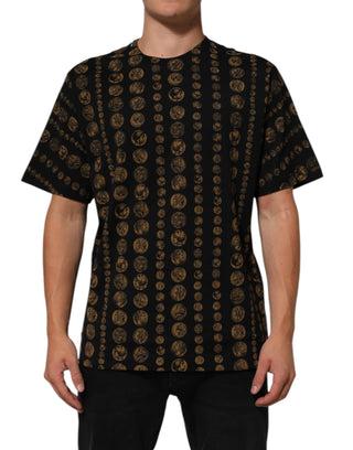 Dolce & Gabbana Black Cotton Coin Print Crew Neck T-shirt