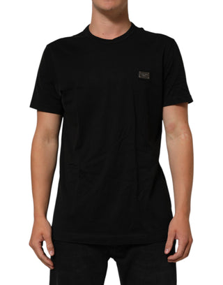 Dolce & Gabbana Black Logo Plaque Cotton Crew Neck T-shirt