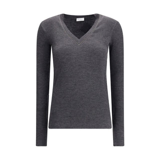 Brunello Cucinelli Gray Wool Long Sleeve T-Shirt
