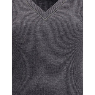 Brunello Cucinelli Gray Wool Long Sleeve T-Shirt