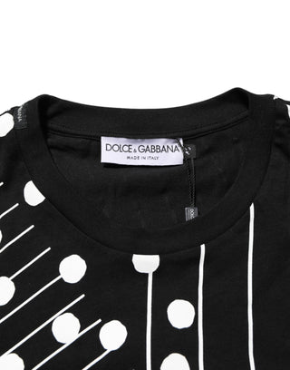 Dolce & Gabbana Black Cotton Polka Dots Round Neck T-shirt