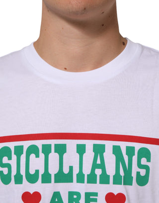 Dolce & Gabbana White Graphic Print Cotton CrewNeck T-shirt
