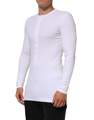 Dolce & Gabbana White Long Sleeves Button Closure T-shirt